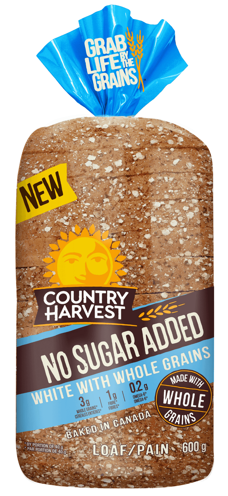 Country Harvest No Sugar Added White with Whole Grain Bread, 600g