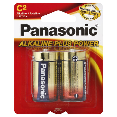 Panasonic Alkaline Plus Power Batteries, Size C, 2 Pack