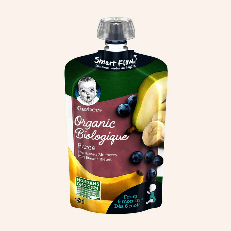 Gerber Organic Pear Banana Blueberry Puree, 128 ml
