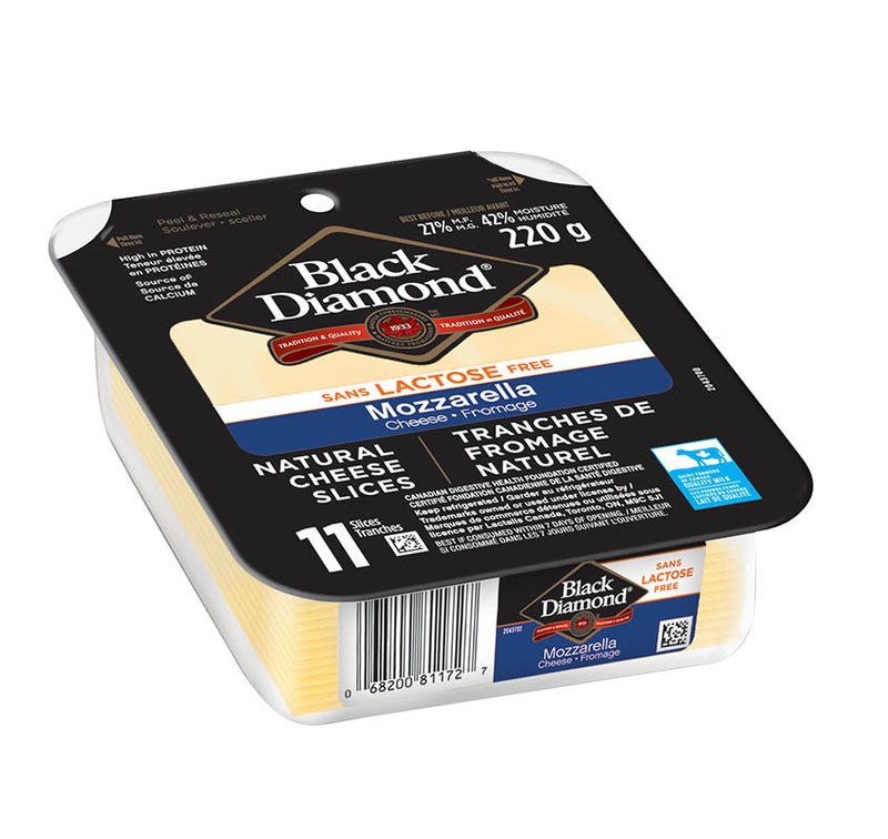 Black Diamond Lactose Free Mozzarella Cheese Slices, 220 g, 11 ct