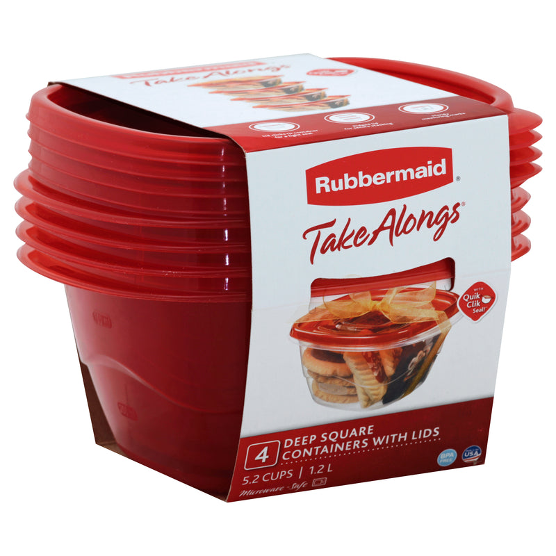 Rubbermaid Deep Squares 42 Ounce Containers + Lids, 4 containers + lids