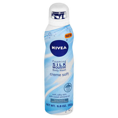 Nivea Foaming Silk Mousse Creme Soft Warm Vanilla & Jasmine Blossom Scent Body Wash, 193 g