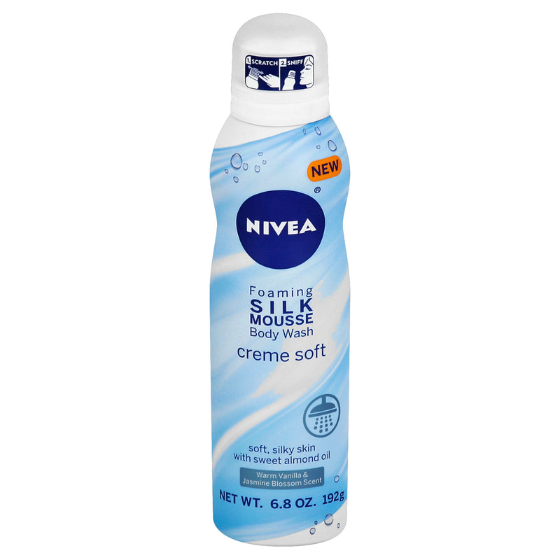 Nivea Foaming Silk Mousse Creme Soft Warm Vanilla & Jasmine Blossom Scent Body Wash, 193 g