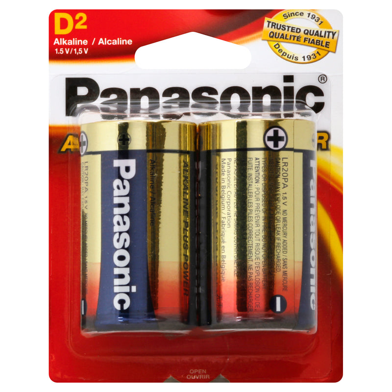 Panasonic Alkaline D 2 Pack Battery, 2 batteries
